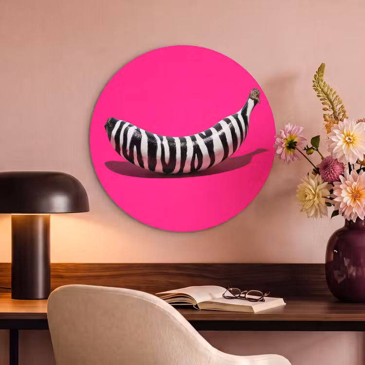 Akoestisch schilderij rond - Banaan - Zebraprint - Roze — 2