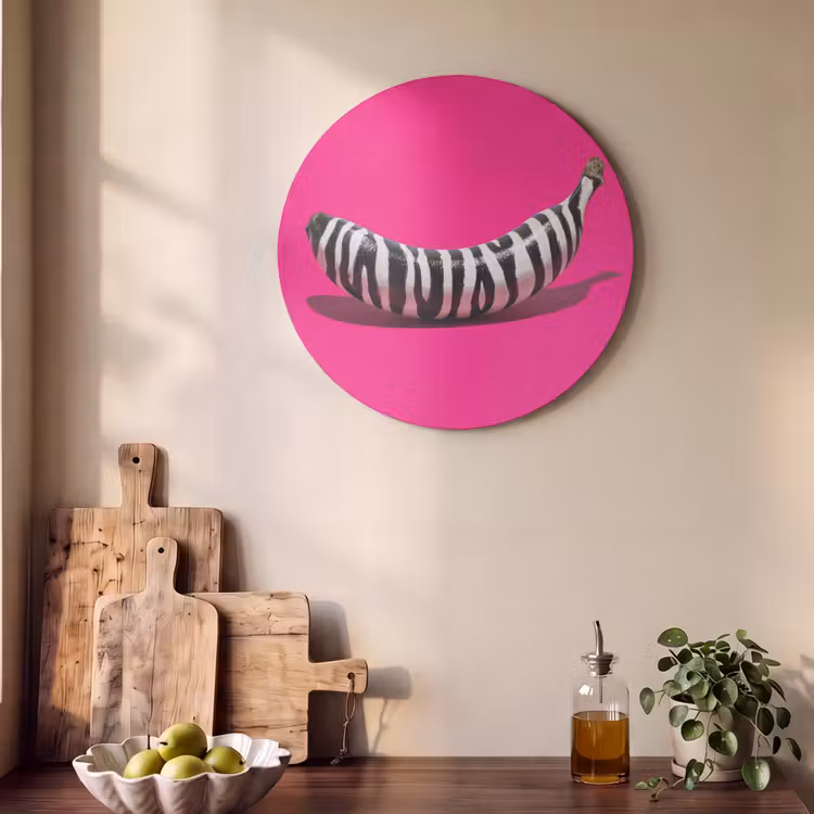 Akoestisch schilderij rond - Banaan - Zebraprint - Roze — 4