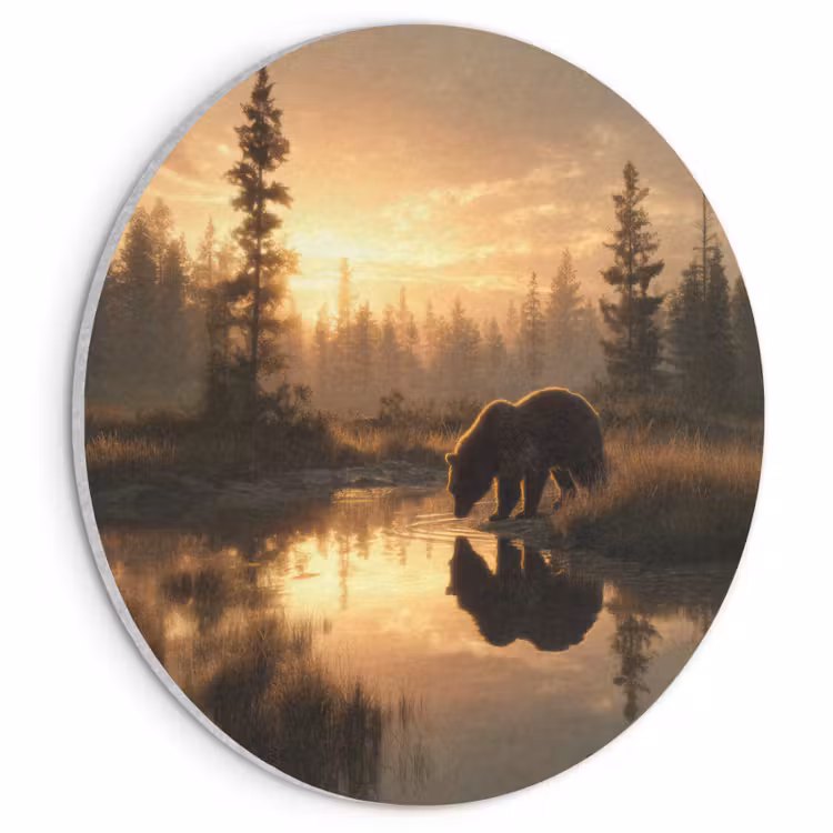 Akoestisch schilderij rond - Beer - water - Bos - Ochtendlicht — 1