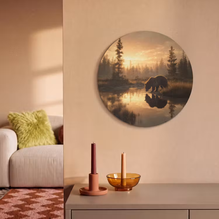 Akoestisch schilderij rond - Beer - water - Bos - Ochtendlicht — 3