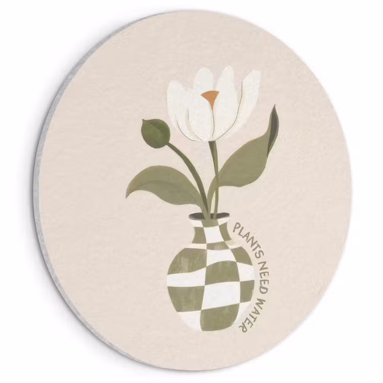 Akoestisch schilderij rond - Bloem - Wit - Vaas - Quote — 1