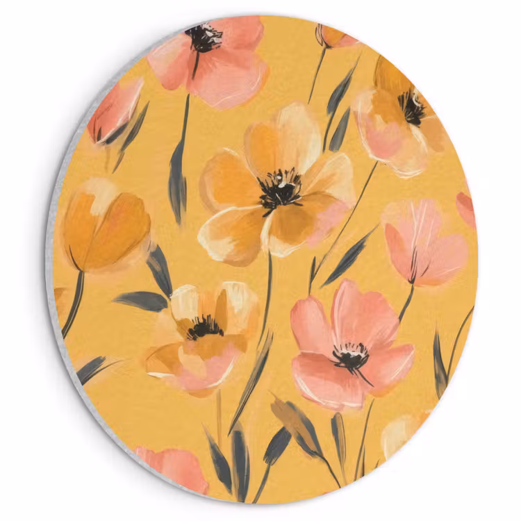 Akoestisch schilderij rond - Bloemen - Geschilderd - Geel — 1