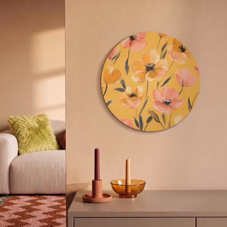 Akoestisch schilderij rond - Bloemen - Geschilderd - Geel — 3
