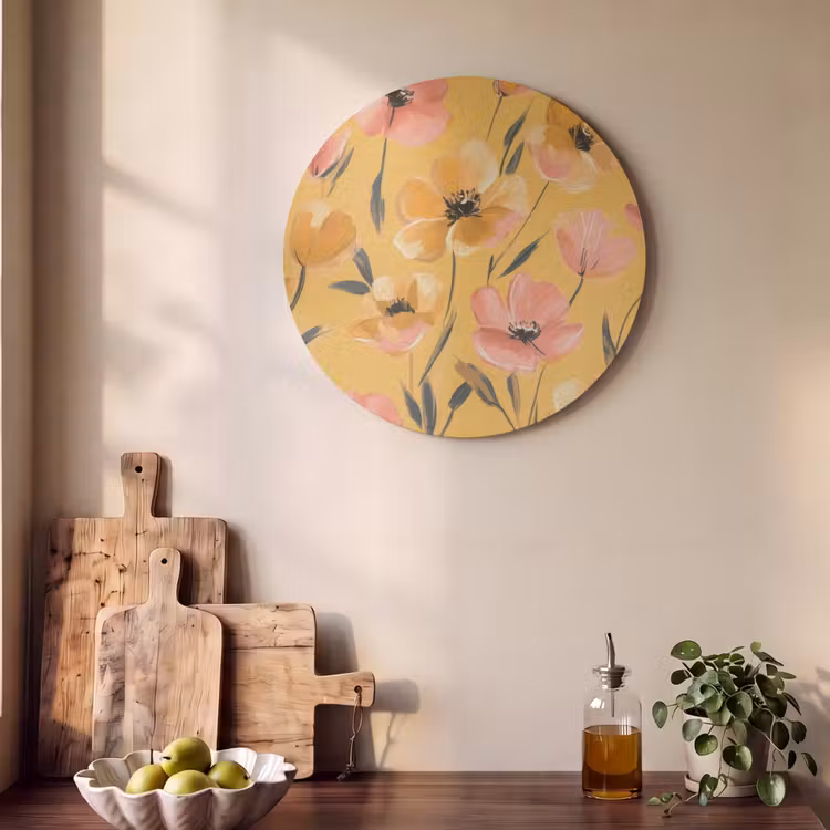 Akoestisch schilderij rond - Bloemen - Geschilderd - Geel — 4