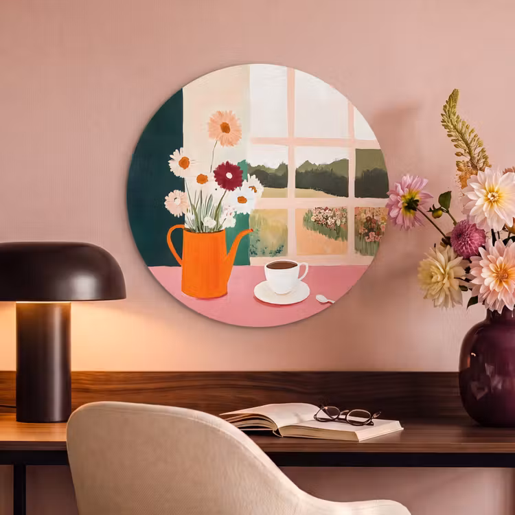 Akoestisch schilderij rond - Bloemen - Koffie - Raam — 2