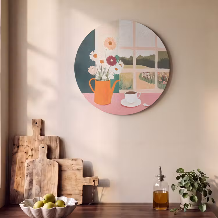 Akoestisch schilderij rond - Bloemen - Koffie - Raam — 4