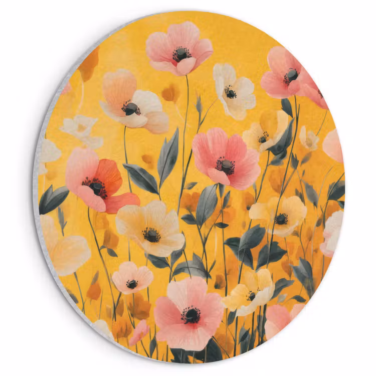 Akoestisch schilderij rond - Bloemen - Veld - Geel — 1