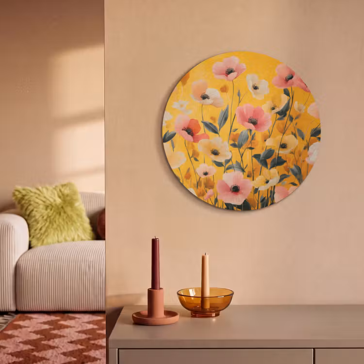 Akoestisch schilderij rond - Bloemen - Veld - Geel — 3