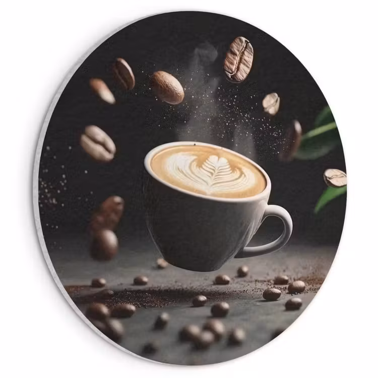 Akoestisch schilderij rond - Cappuccino - Kop - Bonen - Bruin — 1