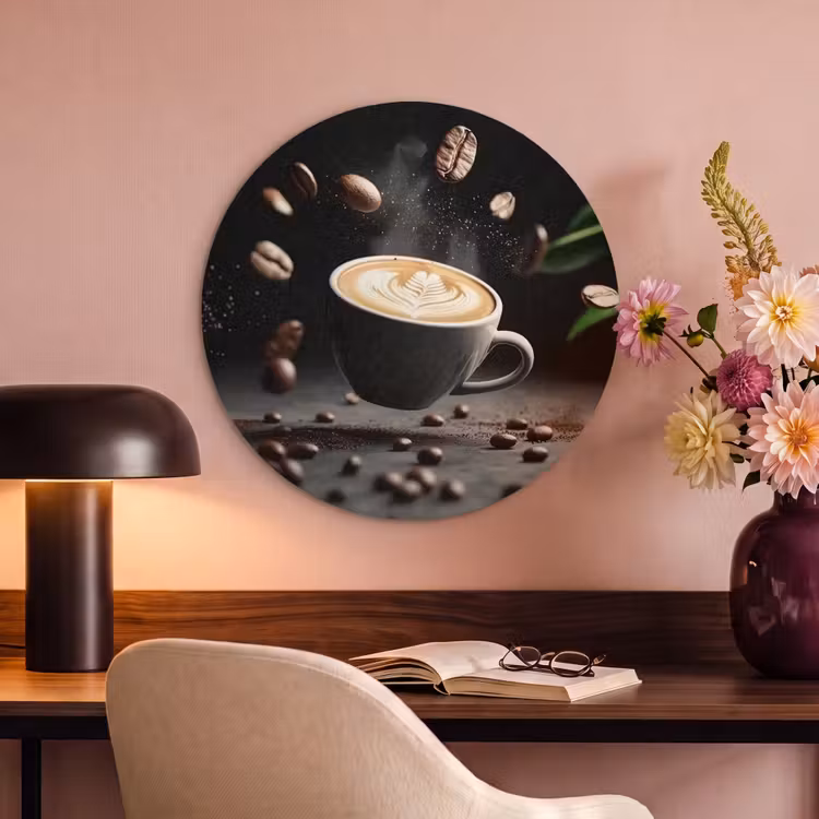 Akoestisch schilderij rond - Cappuccino - Kop - Bonen - Bruin — 2