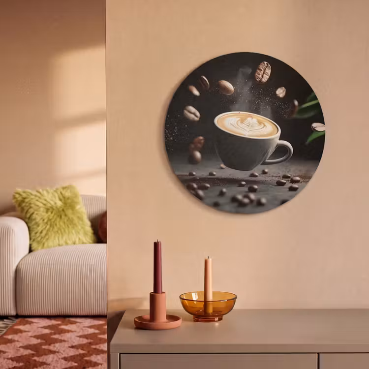 Akoestisch schilderij rond - Cappuccino - Kop - Bonen - Bruin — 3