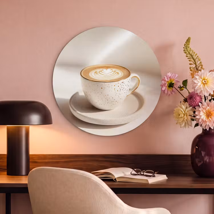 Akoestisch schilderij rond - Cappuccino - Schuim - Schotel - Beige — 2
