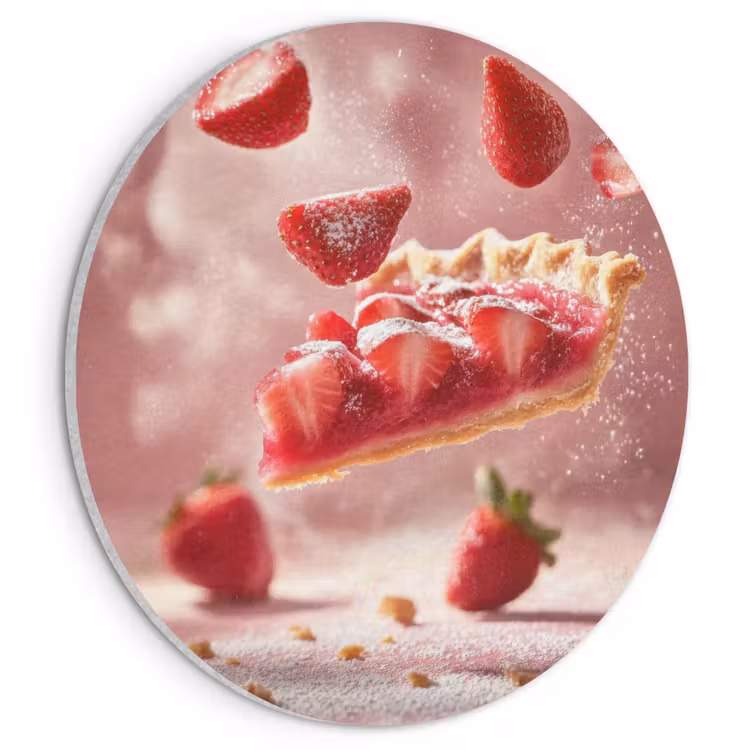 Akoestisch schilderij rond - Aardbei - Taart- Eten - Roze — 1