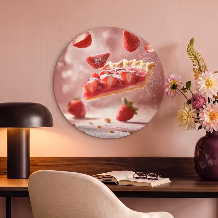 Akoestisch schilderij rond - Aardbei - Taart- Eten - Roze — 2