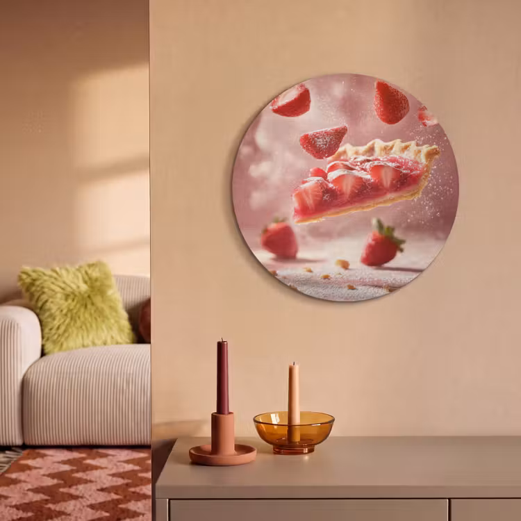 Akoestisch schilderij rond - Aardbei - Taart- Eten - Roze — 3