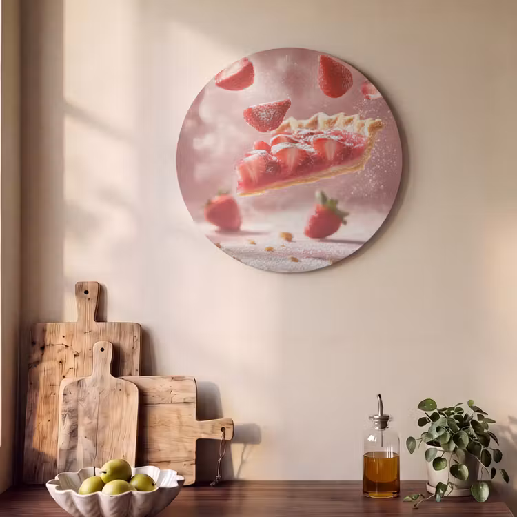 Akoestisch schilderij rond - Aardbei - Taart- Eten - Roze — 4