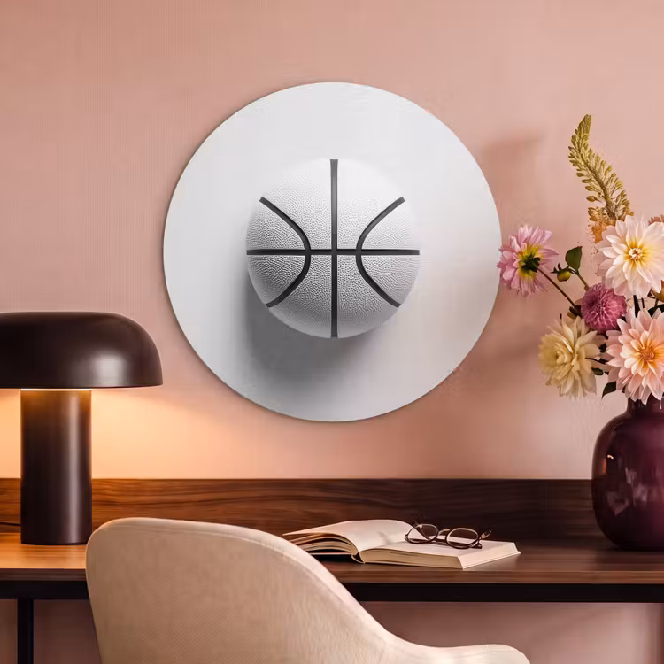 Akoestisch schilderij rond - Basketbal - Wit - Schaduw - Lijnen — 2