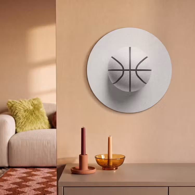 Akoestisch schilderij rond - Basketbal - Wit - Schaduw - Lijnen — 3