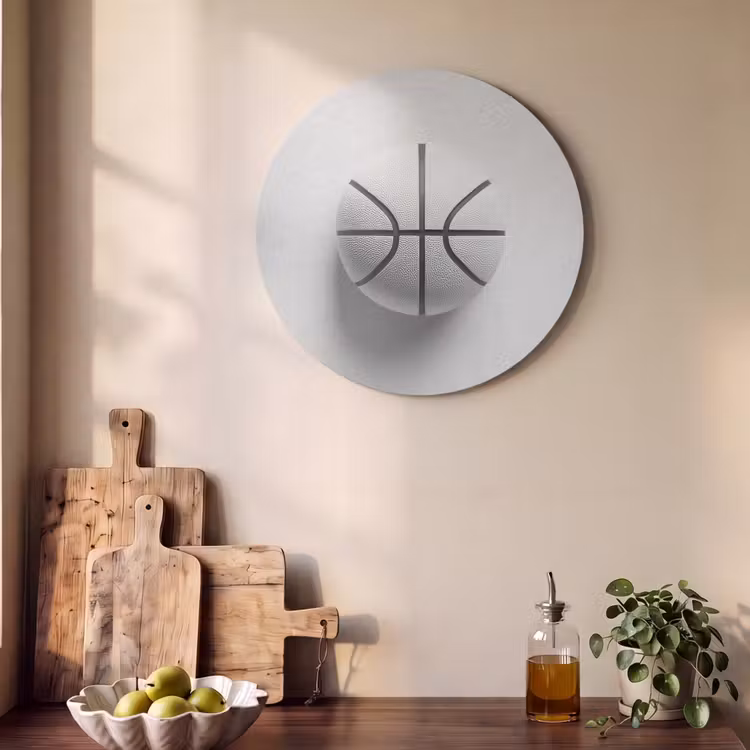 Akoestisch schilderij rond - Basketbal - Wit - Schaduw - Lijnen — 4