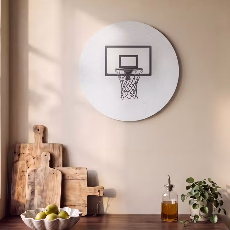 Akoestisch schilderij rond - Basketbalbord - Minimalistisch - Zwart — 4