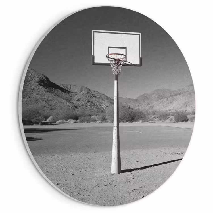 Akoestisch schilderij rond - Basketbalpaal - Landschap - Zand - Wit — 1