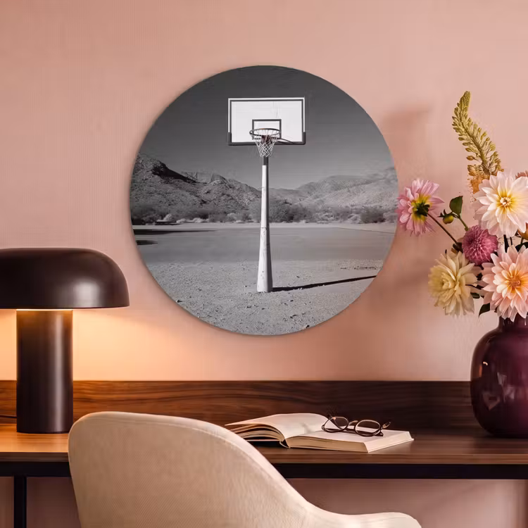 Akoestisch schilderij rond - Basketbalpaal - Landschap - Zand - Wit — 2