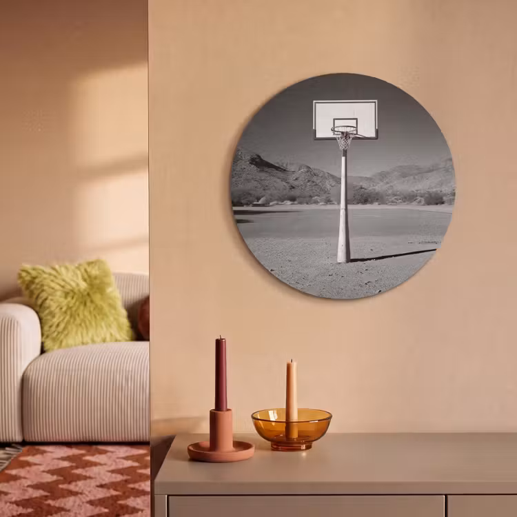 Akoestisch schilderij rond - Basketbalpaal - Landschap - Zand - Wit — 3