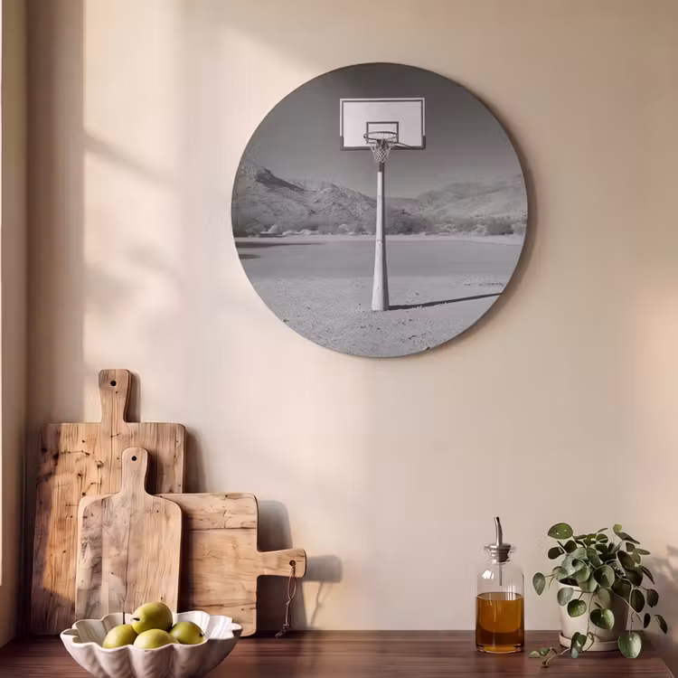 Akoestisch schilderij rond - Basketbalpaal - Landschap - Zand - Wit — 4