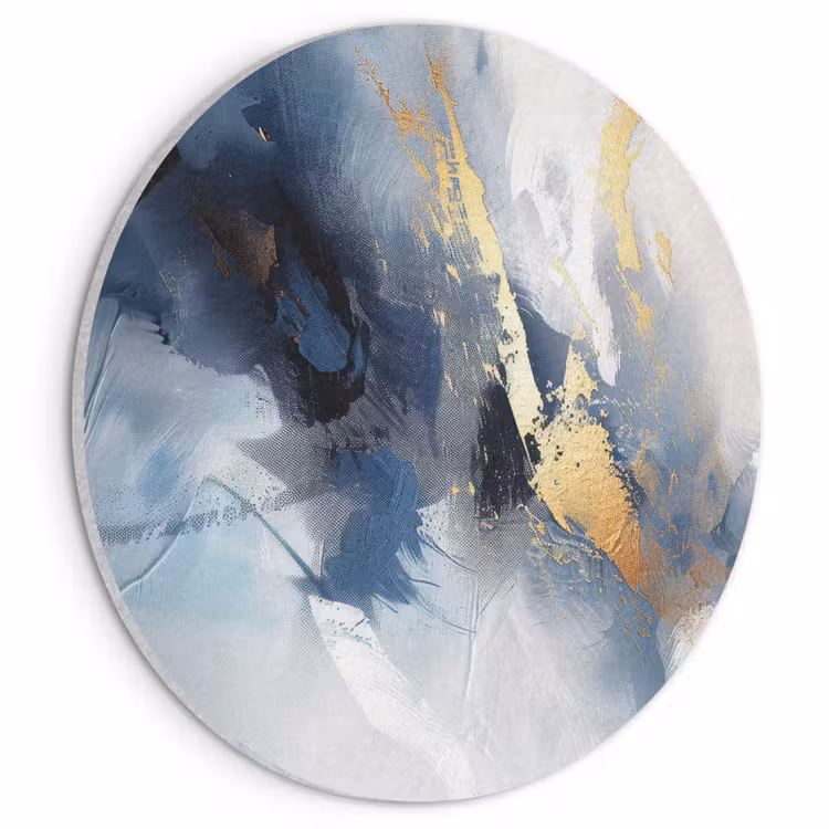 Akoestisch schilderij rond - Blauw - Modern - Marmer - Abstract - Goud — 1