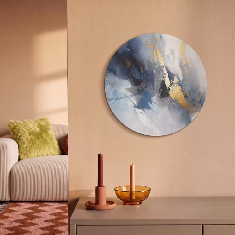 Akoestisch schilderij rond - Blauw - Modern - Marmer - Abstract - Goud — 3