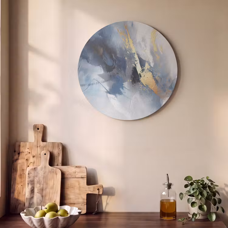 Akoestisch schilderij rond - Blauw - Modern - Marmer - Abstract - Goud — 4
