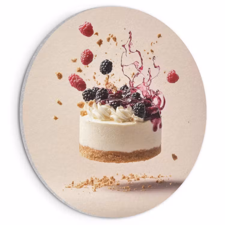 Akoestisch schilderij rond - Cheesecake - Eten - Roze - Taart — 1