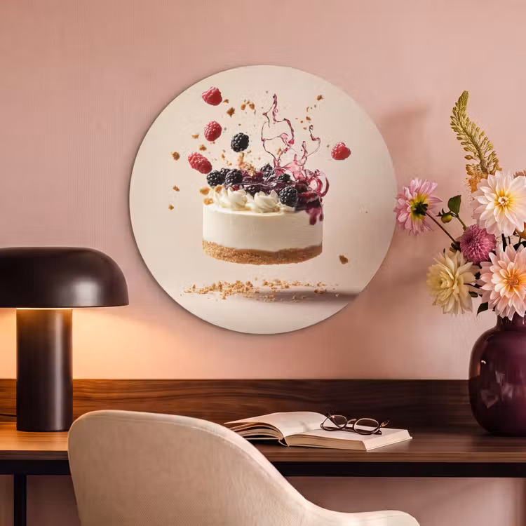 Akoestisch schilderij rond - Cheesecake - Eten - Roze - Taart — 2