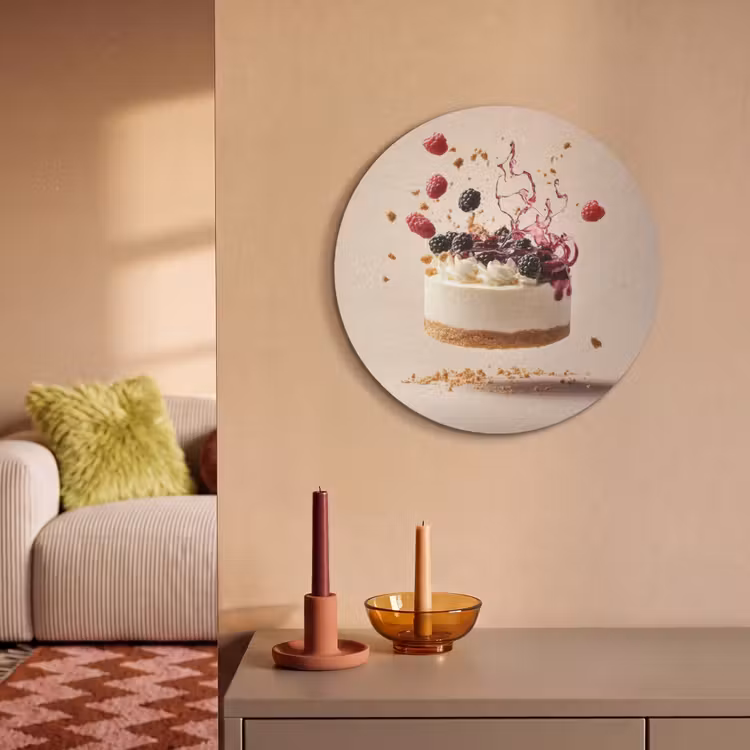 Akoestisch schilderij rond - Cheesecake - Eten - Roze - Taart — 3