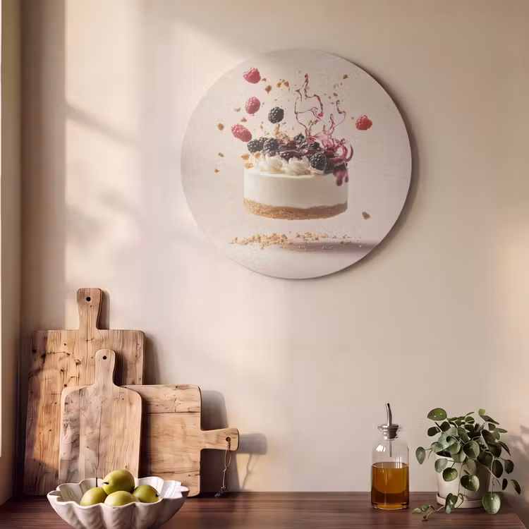 Akoestisch schilderij rond - Cheesecake - Eten - Roze - Taart — 4