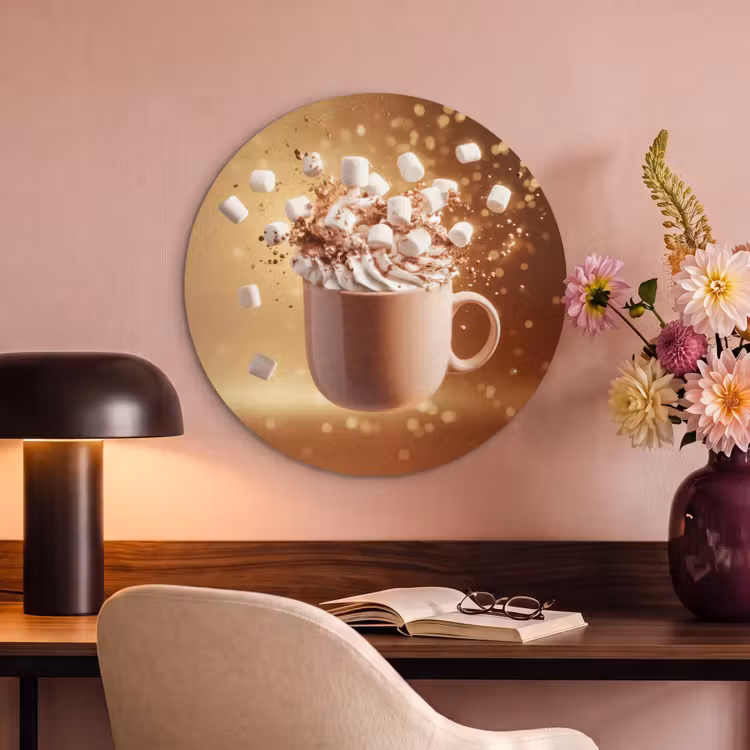Akoestisch schilderij rond - Chocomelk - Drinken - Warm - Bruin — 2