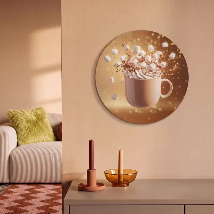 Akoestisch schilderij rond - Chocomelk - Drinken - Warm - Bruin — 3