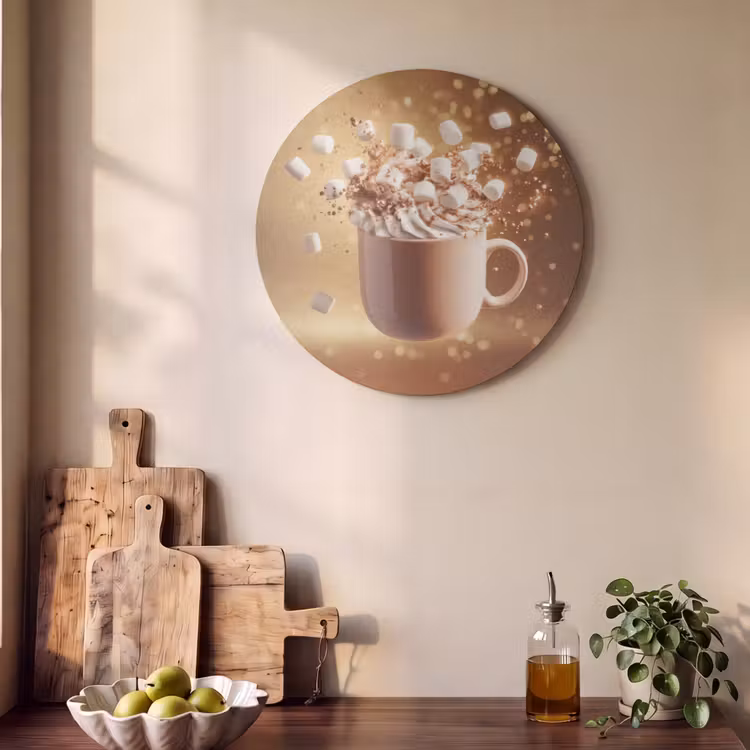 Akoestisch schilderij rond - Chocomelk - Drinken - Warm - Bruin — 4