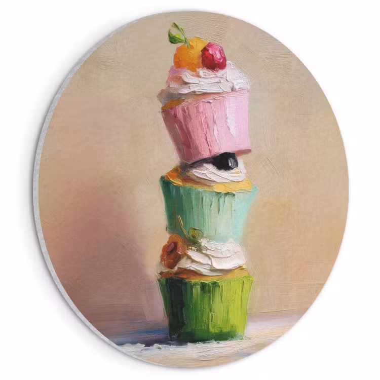 Akoestisch schilderij rond - Cupcakes - Gestapeld - Kleurrijk - Fruit — 1