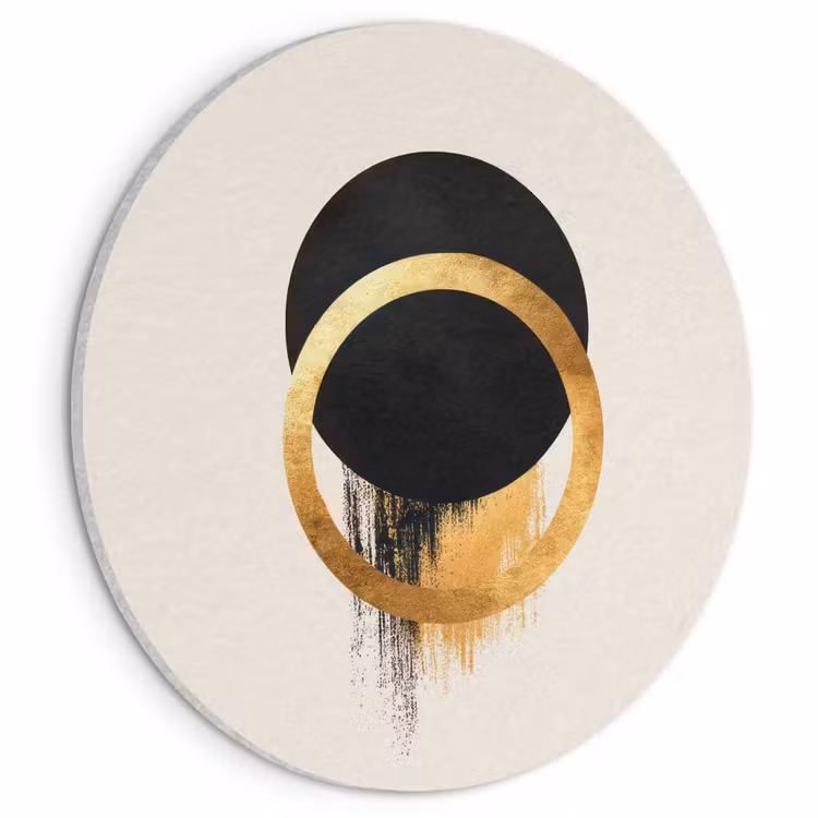 Akoestisch schilderij rond - Abstract ontwerp - Zwarte cirkel - Verfvlekken — 1