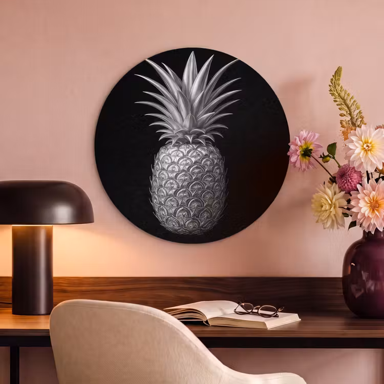 Akoestisch schilderij rond - Ananas - Gedetailleerd - Bladeren — 2