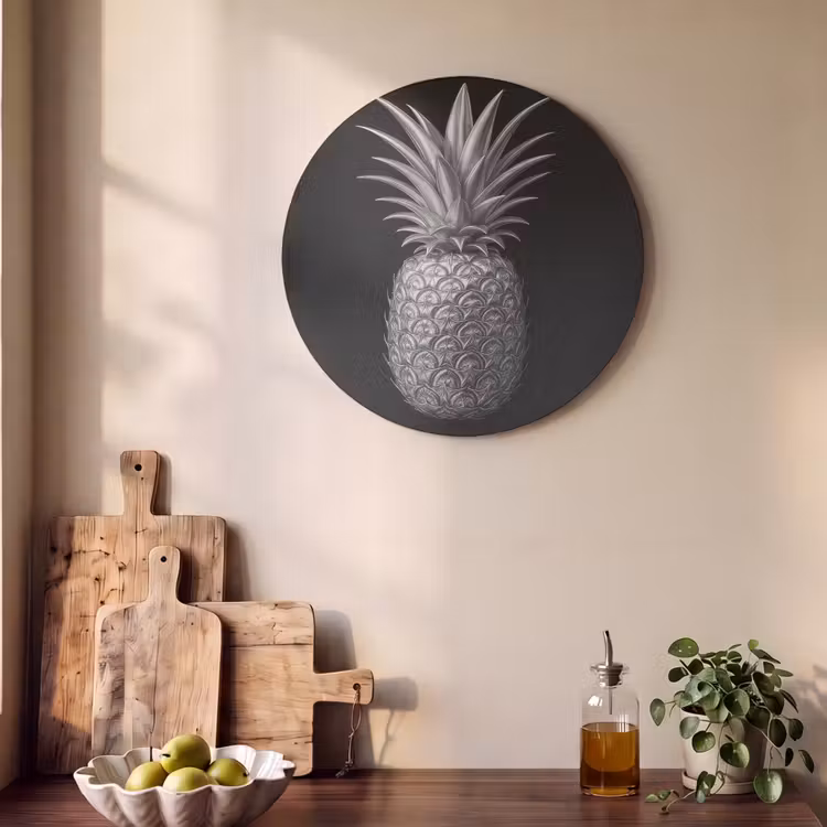 Akoestisch schilderij rond - Ananas - Gedetailleerd - Bladeren — 4