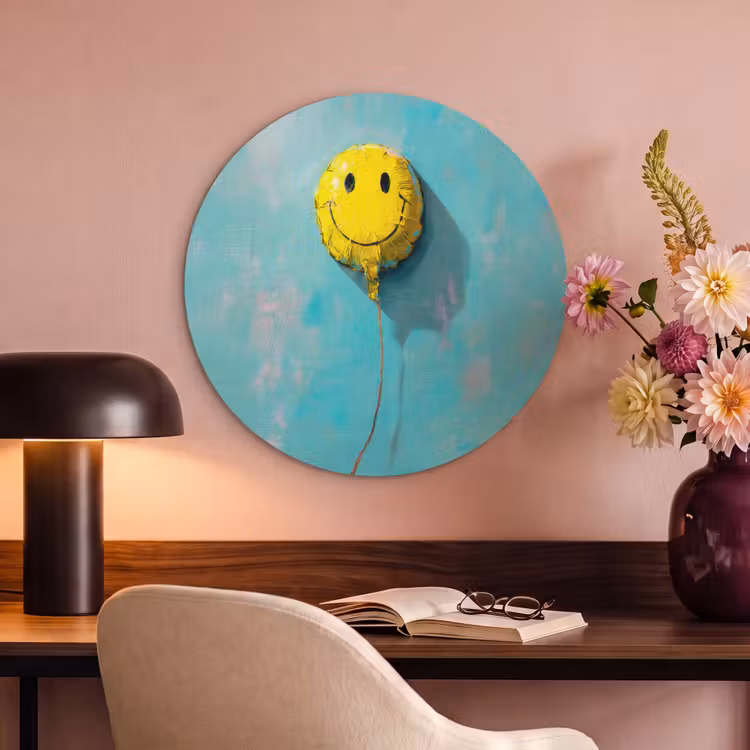 Akoestisch schilderij rond - Ballon - Geel - Smiley — 2