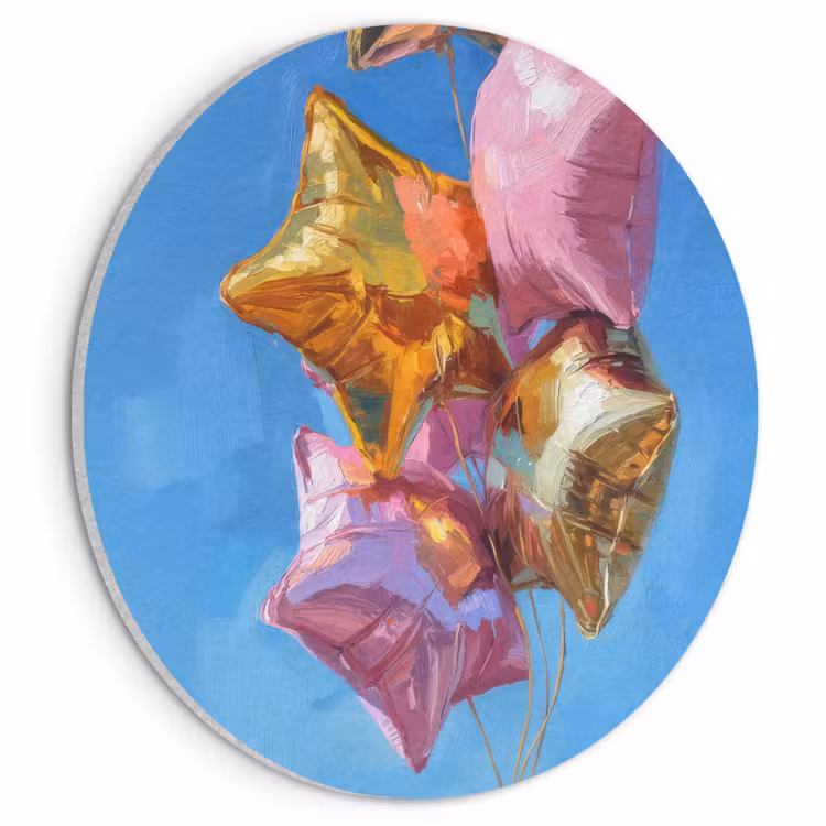 Akoestisch schilderij rond - Ballonnen - Goud - Stervorm - Roze — 1