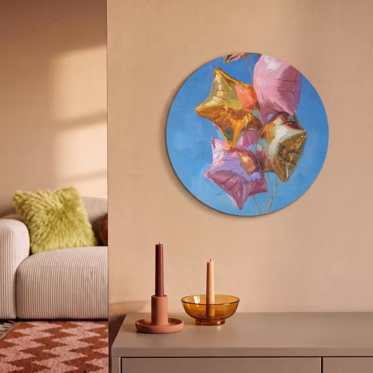 Akoestisch schilderij rond - Ballonnen - Goud - Stervorm - Roze — 3