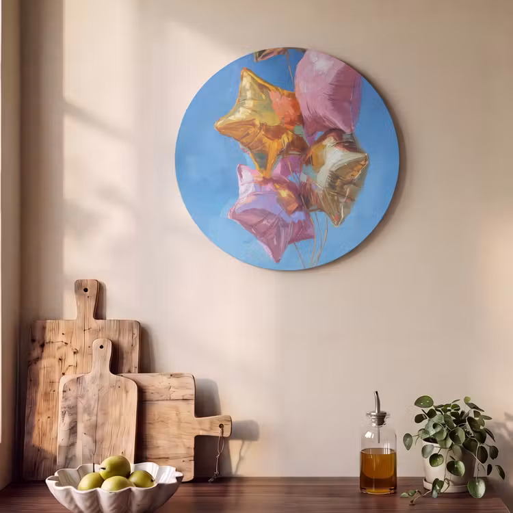 Akoestisch schilderij rond - Ballonnen - Goud - Stervorm - Roze — 4