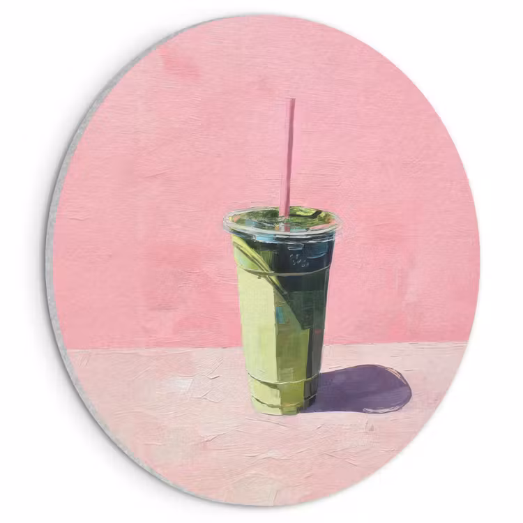 Akoestisch schilderij rond - Beker - Rietje - Minimalistisch - Groen — 1