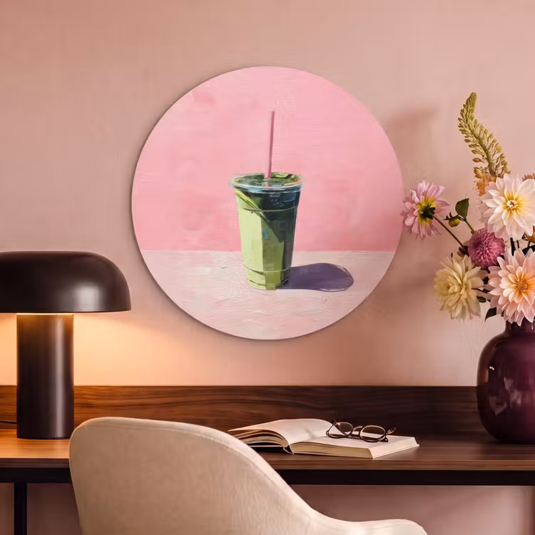 Akoestisch schilderij rond - Beker - Rietje - Minimalistisch - Groen — 2