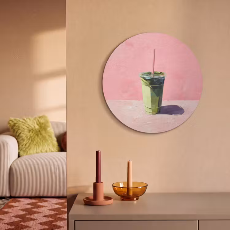 Akoestisch schilderij rond - Beker - Rietje - Minimalistisch - Groen — 3