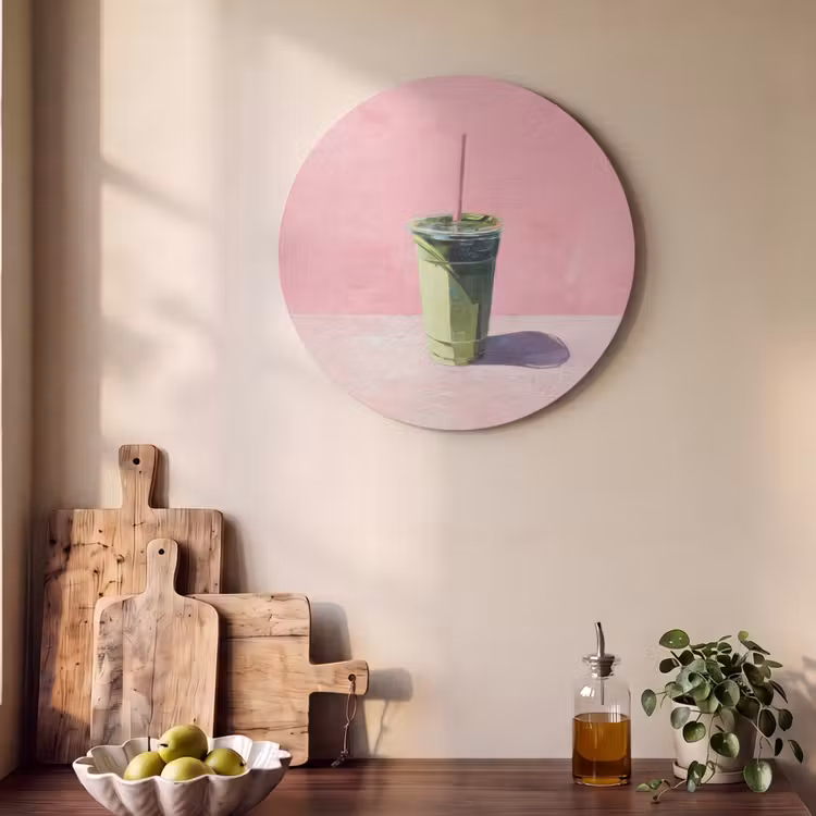 Akoestisch schilderij rond - Beker - Rietje - Minimalistisch - Groen — 4